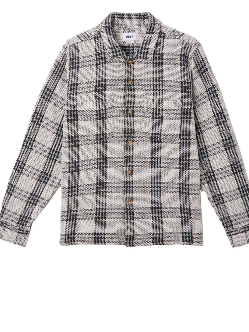 OBEY Wes Woven Shirt Jacket Shacket Unbleached Brown Blue Surf Heavyweight-Large